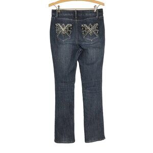 Cato Womens 6 Straight Leg Denim Blue Jeans Jeweled Pockets Dark Wash 5 Pocket